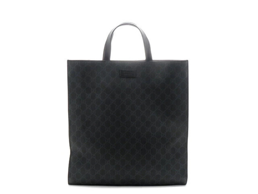 Gucci GG Supreme Tote Bag Black Calfskin Canvas